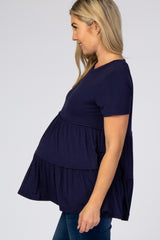 Navy Blue Tiered Maternity Top