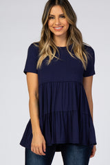 Navy Blue Tiered Maternity Top