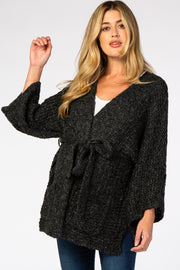 Charcoal Waist Tie Bell Sleeve Maternity Cardigan