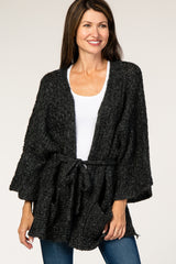 Charcoal Waist Tie Bell Sleeve Cardigan