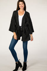 Charcoal Waist Tie Bell Sleeve Cardigan