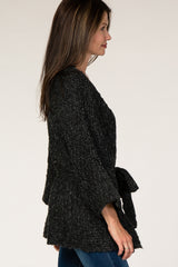 Charcoal Waist Tie Bell Sleeve Cardigan