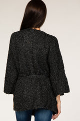 Charcoal Waist Tie Bell Sleeve Cardigan