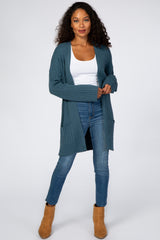 Teal Ribbed Maternity Cardigan