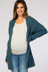 Teal Ribbed Maternity Cardigan