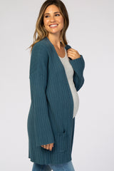 Teal Ribbed Maternity Cardigan