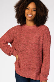 Mauve Popcorn Knit Bubble Sleeve Sweater