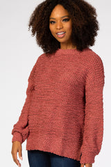 Mauve Popcorn Knit Bubble Sleeve Sweater