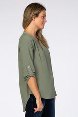 Light Olive V-Neck Blouse