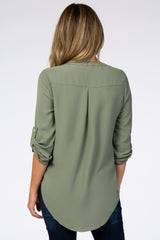 Light Olive V-Neck Blouse