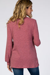 Mauve Textured Knit Babydoll Long Sleeve Maternity Top