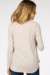 Beige Front Button Long Sleeve Maternity Top