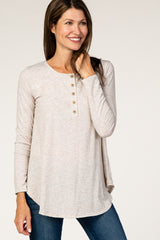 Beige Front Button Long Sleeve Maternity Top