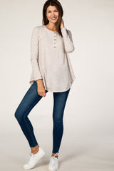 Beige Front Button Long Sleeve Top