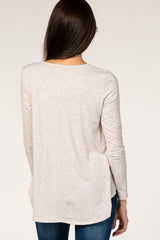 Beige Front Button Long Sleeve Top