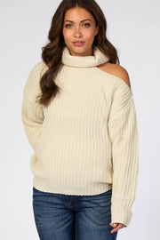 Ivory Cutout Shoulder Turtleneck Maternity Sweater