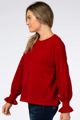 Red Bubble Ruffle Long Sleeve Top