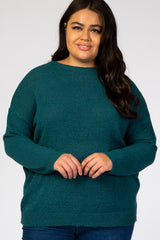 Teal Wide Neck Lightweight Plus Sweater