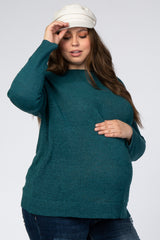 Teal Wide Neck Lightweight Maternity Plus Sweater