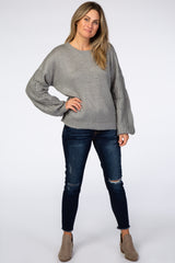 Heather Grey Cable Knit Puff Sleeve Sweater