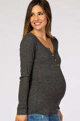 Charcoal Ribbed Button Front Maternity Top