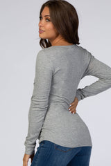 Heather Grey Ribbed Button Front Maternity Top