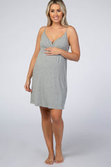 Heather Grey V-Neck Babydoll Maternity Sleep Dress