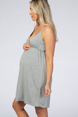 Heather Grey V-Neck Babydoll Maternity Sleep Dress