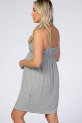 Heather Grey V-Neck Babydoll Maternity Sleep Dress