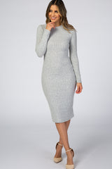 Heather Grey Brushed Rib Fitted Midi Dress