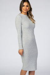 Heather Grey Brushed Rib Fitted Midi Dress