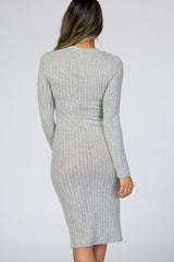 Heather Grey Brushed Rib Fitted Midi Dress