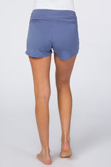 Blue Ruched Side Maternity Lounge Shorts