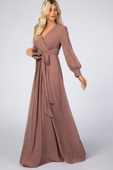 Mauve Chiffon Long Sleeve Maxi Dress