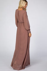 Mauve Chiffon Long Sleeve Maxi Dress