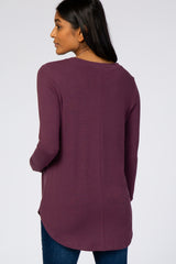 Purple Solid V-Neck Long Sleeve Maternity Top