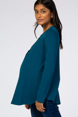 Teal Button Accent Long Sleeve Maternity Top