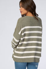 Olive Striped Fuzzy Knit Maternity Sweater