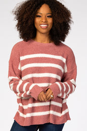 Mauve Striped Fuzzy Knit Sweater