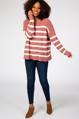 Mauve Striped Fuzzy Knit Sweater