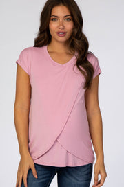 Pink Layered Wrap Front Maternity Nursing Top