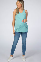 Emerald Green Solid Sleeveless Maternity Nursing Top