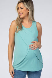 Emerald Green Solid Sleeveless Maternity Nursing Top