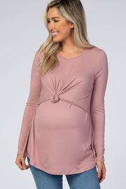 Mauve Front Knot Long Sleeve Maternity Nursing Top