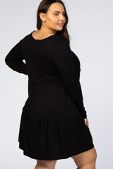 Black Long Sleeve Tiered Plus Dress