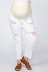 White Distressed Raw Hem Maternity Plus Jeans