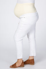 White Distressed Raw Hem Maternity Plus Jeans