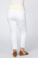 White Distressed Raw Hem Maternity Plus Jeans