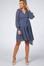 Dusty Blue Chiffon Maternity Wrap Dress