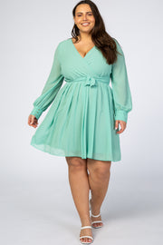 Mint Green Chiffon Plus Wrap Dress